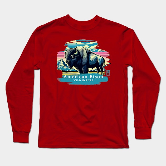 American Bison - WILD NATURE - BISON -9 Long Sleeve T-Shirt by ArtProjectShop